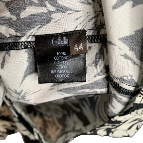 (nude) Italy Button Front Short Sleeve Tropical Black Cream Shirt Dress 44/US 8 - Picture 7 of 13